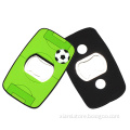 high quality embossing cute football rubber bottle opener key ring